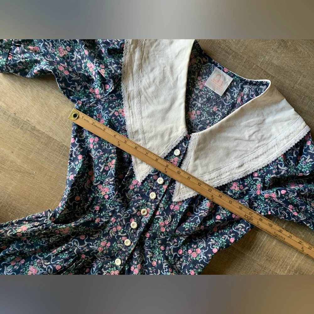 Eber San Francisco Vintage Cottagecore Dress M Floral Lace Collar Prairie USA - Picture 11 of 14